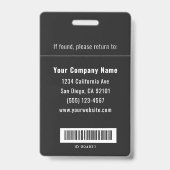 Badge Code-barres de la carte d'identité photo de l'empl (Arrière)