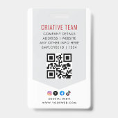 Badge Code-barres de la carte d'identité photo de l'empl (Arrière)