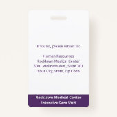 Badge Code-barres de l'employé Blanc Purple Hospital ID (Dos)