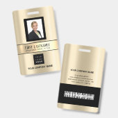 Badge Code-barres de l'employé Logo Nom Scan Sépia Or (Avant & arrière)