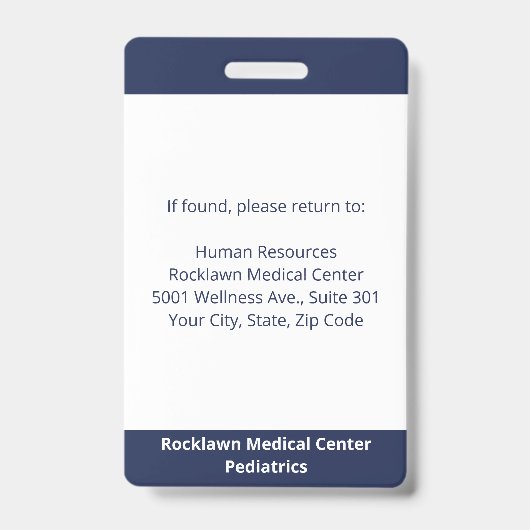 Badge Code-barres de l'employé Marine Blanc Médicale (Arrière)