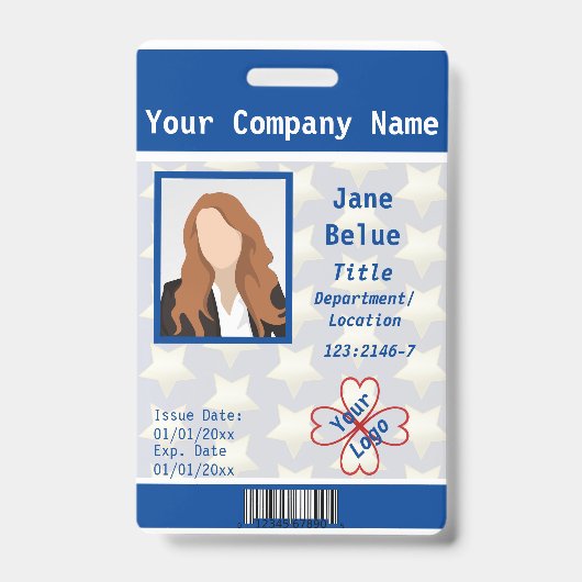 Badge Code-barres de l'officier de police, bleu, blanc (Face)