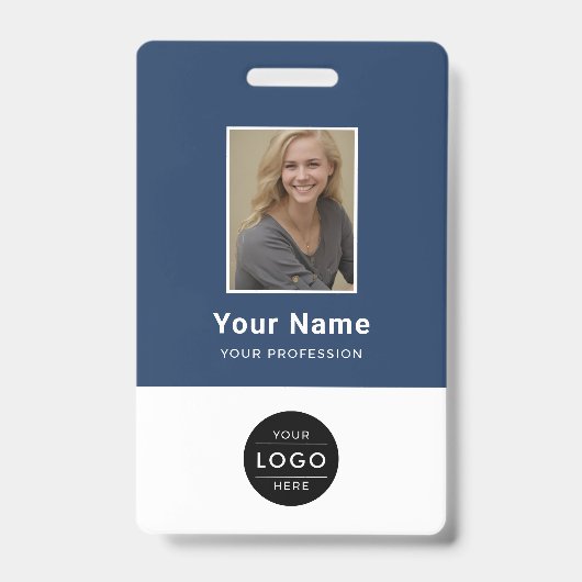 Badge Code-barres de logo de photo d'entreprise bleu mar (Avant)