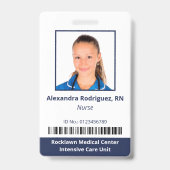 Badge Code-barres de photo d'employé Blanc Bleu ID d'hôp (Avant)