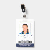 Badge Code-barres de photo d'employé Blanc Bleu ID d'hôp (Avant avec clip)