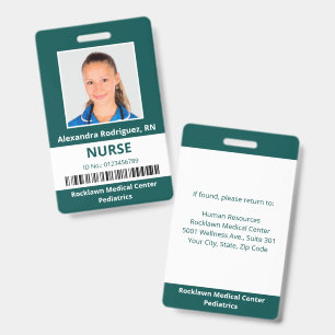 Badge Code-barres de photo d'employé Bleu-vert Carte d'i