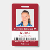 Badge Code-barres de photo d'employé Rouge foncé Blanc I (Avant)