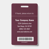 Badge Code-barres d'identification d'employé personnalis (Arrière)