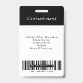 Badge Code-barres du logo de l'employé Carte d'identité  (Arrière)