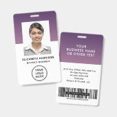 Badge Code-barres du logo de l'entreprise violet Carte d (Avant & arrière)