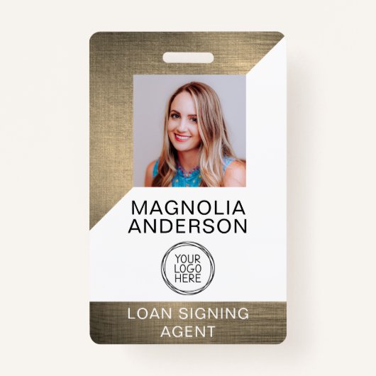 Badge Code-barres du logo photo employé en métal brossé (Devant)