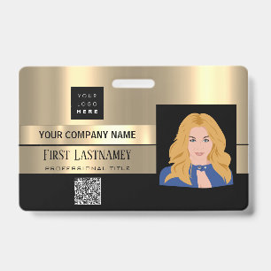 Badge Code-barres employé Logo Nom Scanner Noir Or Lux 