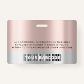 Badge Code-barres employé personnalisé Nom du logo Rose  (Dos)