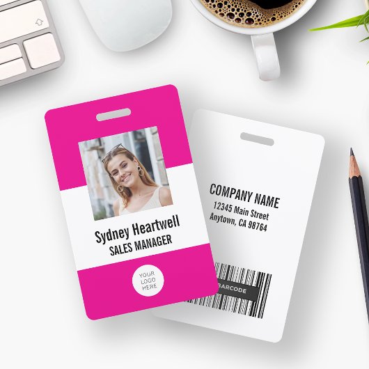 Badge Code-Barres Logo Photo Rose Chaud