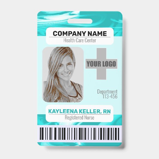 Badge Code-barres Modèle photo Turquoise Green Marble Nu (Avant)