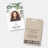 BADGE CODE-BARRES PHOTO EMPLOYÉ EUCALYPTUS VERT NOM (Avant & arrière)