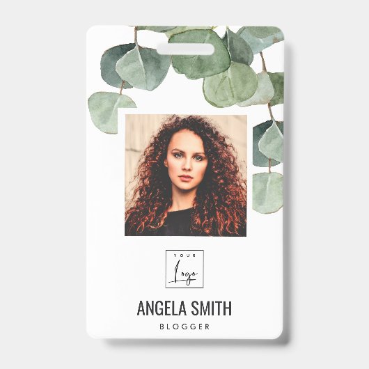 BADGE CODE-BARRES PHOTO EMPLOYÉ EUCALYPTUS VERT NOM (Avant)