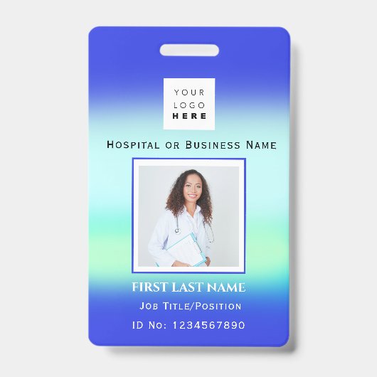 Badge Code-barres Photo Infirmière Médecin Santé Blue Ho (Face)