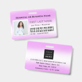 Badge Code-barres Photo Infirmière Médecin Santé Rose Hô (Avant & arrière)