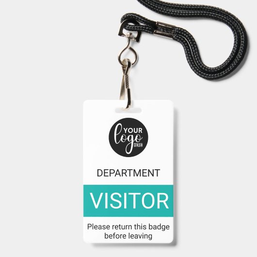 Badge Code d'accès de visiteur de logo Turquoise Blanc (Avant avec lanière)