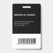 Badge Code de la barre de l'ID photo de l'employé noir S (Arrière)