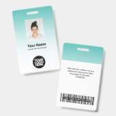 Badge Code de la barre photo de l'employé Aqua Nom du lo (Avant & arrière)