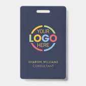 Badge Code d'employé bleu marine avec logo d'entreprise  (Dos)