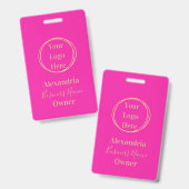 Badge Code d'entreprise personnalisé Hot Pink Gold Nom d (Avant & arrière)
