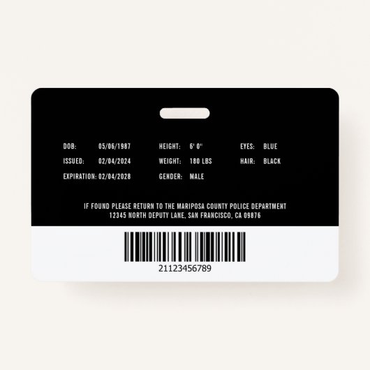 Badge Code d'identification personnel de police (Dos)