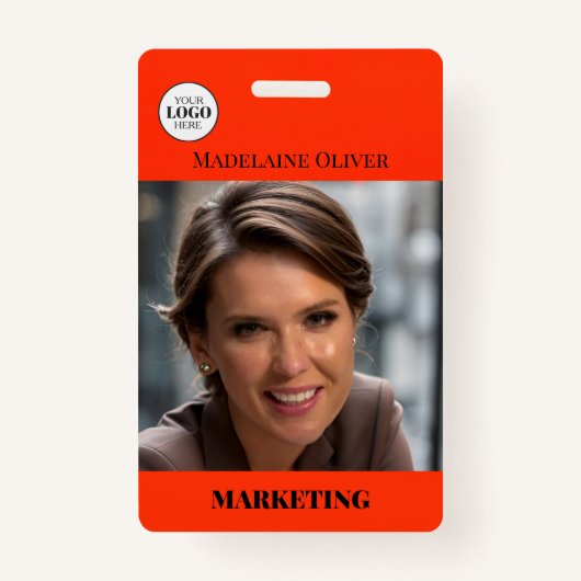 Badge Code et logo QR de la photo rouge Nom de l'employé (Devant)