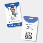 Badge Code photo bleu QR Code Employé Société (Avant & arrière)