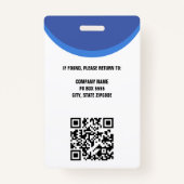 Badge Code photo bleu QR Code Employé Société (Dos)