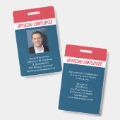 Badge Code photo bleu rouge personnalisé Employé (Avant & arrière)