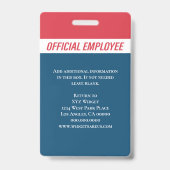 Badge Code photo bleu rouge personnalisé Employé (Arrière)