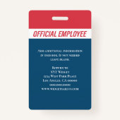 Badge Code photo bleu rouge personnalisé Employé (Dos)