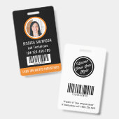 Badge Code photo de l'école ou de l'entreprise Orange No (Avant & arrière)