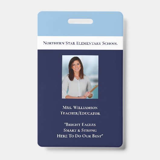 Badge Code photo de l'employé bleu de l'école Enseignant (Avant)