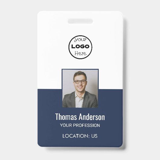 Badge Code photo de l'employé du logo commercial bleu ma (Avant)