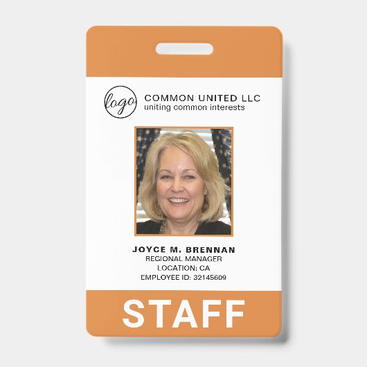 Badge Code photo de l'employé du logo d'entreprise orang (Avant)