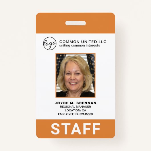 Badge Code photo de l'employé du logo d'entreprise orang (Devant)