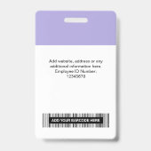 Badge Code photo de l'employé Lilac personnalisé Nom du  (Arrière)