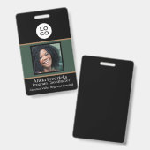 Badge Code photo de l'employé noir et vert avec logo (Avant & arrière)