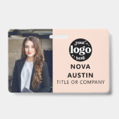Badge Code photo de l'employé rose avec code QR Logo d'e (Avant)