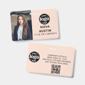 Badge Code photo de l'employé rose avec code QR Logo d'e (Avant & arrière)