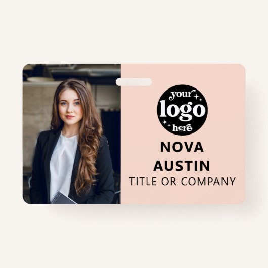 Badge Code photo de l'employé rose avec code QR Logo d'e (Devant)