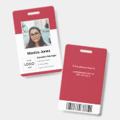 Badge Code photo de l'employé rouge (Avant & arrière)