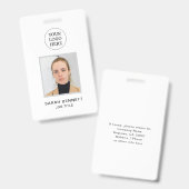 Badge Code photo simple blanc de bureau professionnel de (Front & Back)