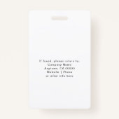 Badge Code photo simple blanc de bureau professionnel de (Dos)