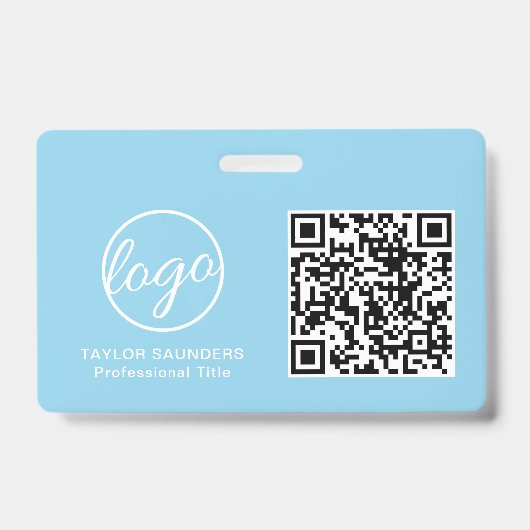 Badge Code QR bleu clair simple ID employé (Avant)