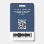 Badge Code QR bleu marine moderne Carte d'identité profe (Arrière)